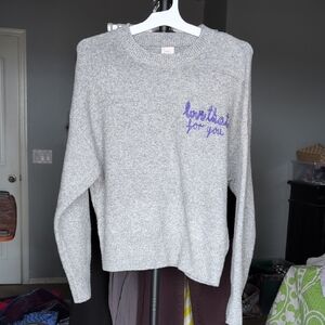 A New Day Gray Sweater with Purple Embroidery "Love That For You"